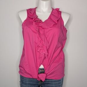 Kaktus Pink V Neck Sleeveless Ruffle Tie Waist Tank Top 1X
